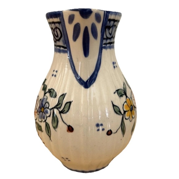 Vintage Hand Painted Italian Pottery Pitcher Floral Jug 5” Farmhouse Decor - Picture 3 of 7